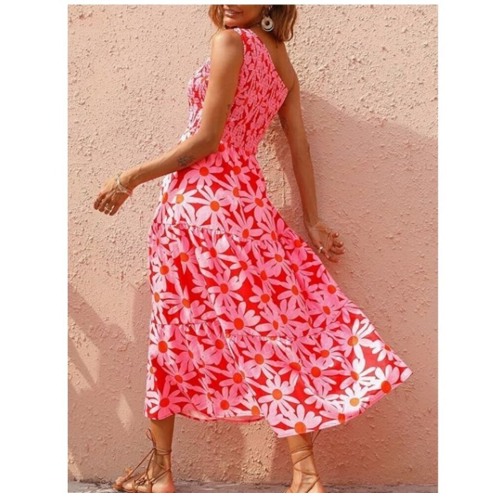 Floral One Shoulder Maxi Tiered Summer Dress, XL - Picture 5 of 7